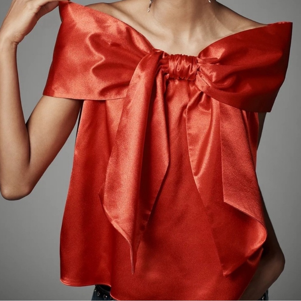 NWT $128 Anthropologie Mare Mare Off-The-Shoulder Red Bow Top